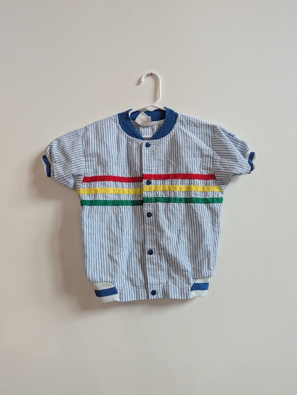 Vtg Dior Colorblock Top 3T Boys Blue Stripe Button Down Jacket